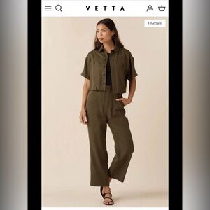 VETTA Olive Green Cropped Jumpsuit with Short Sleeve Jacket